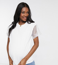 Двухслойная футболка с вышивкой на рукаве ASOS DESIGN Maternity nursing-Белый