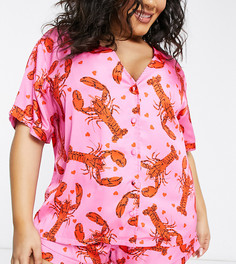 Атласный пижамный комплект с принтом омаров ASOS DESIGN Curve-Розовый цвет