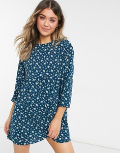 Свободное платье мини с длинными рукавами и цветочным принтом ASOS DESIGN-Многоцветный