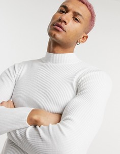 Белый облегающий джемпер в рубчик с высоким воротником ASOS DESIGN