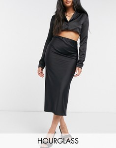 Черная атласная юбка косого кроя из тонкой и гладкой ткани ASOS DESIGN Hourglass-Черный цвет