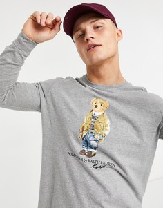 Серо-лиловый лонгслив с принтом медведя Polo Ralph Lauren-Серый