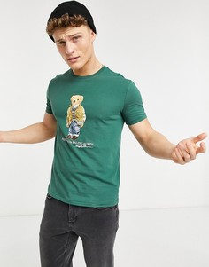 Футболка выбеленного хвойно-зеленого цвета с принтом медведя Polo Ralph Lauren-Зеленый цвет
