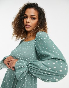 Шалфейно-зеленое платье мини с присборенным бюстом в мелкий горошек Missguided-Зеленый цвет