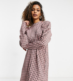 Розовое платье А-силуэта в клетку с объемными рукавами Missguided-Розовый цвет