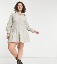 Светло-бежевое платье-рубашка мини с присборенной вставкой Missguided Plus-Светло-бежевый