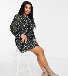 Черное платье мини с присборенной талией и цветочным принтом Missguided Plus-Черный цвет