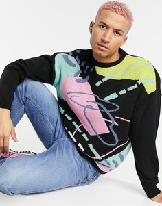 Фактурный вязаный джемпер в стиле oversized с абстрактным узором ASOS DESIGN-Черный цвет
