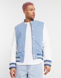Сине-белая джинсовая куртка в университетском стиле ASOS DESIGN-Голубой