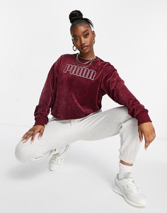 Бордовый велюровый свитшот PUMA-Красный