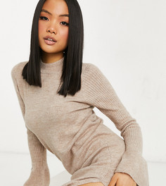Бежевое вязаное платье с расклешенными рукавами ASOS DESIGN Petite-Бежевый