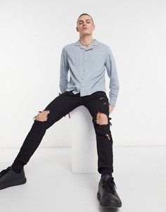 Серая рубашка с длинными рукавами Topman-Черный цвет