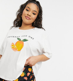 Комбинируемая трикотажная футболка для сна от комплекта с принтом апельсина ASOS DESIGN Curve-Белый