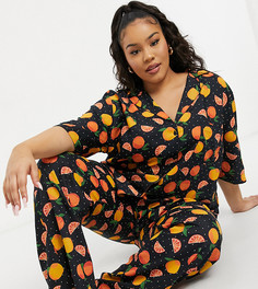 Комбинируемая пижамная рубашка из 100% модала с принтом апельсинов ASOS DESIGN Curve-Черный цвет