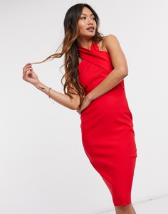 Красное облегающее платье миди с воротником халтер Vesper-Красный