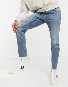 Зауженные выбеленные джинсы с рваными коленками ASOS DESIGN-Голубой