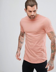 Светло-розовая длинная футболка с закругленным краем River Island-Розовый