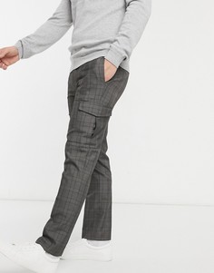 Серые строгие брюки в клетку с карманами карго Burton Menswear-Серый