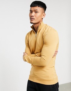 Желтый обтягивающий свитшот на короткой молнии ASOS DESIGN-Светло-коричневый