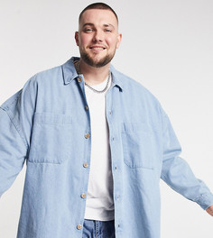 Выбеленная oversized-рубашка навыпуск очень свободного кроя на искусственных роговых пуговицах ASOS DESIGN Plus-Голубой