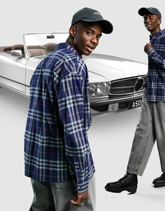 Фланелевая oversized-рубашка в клетку с начесом в стиле 90-х ASOS DESIGN-Темно-синий