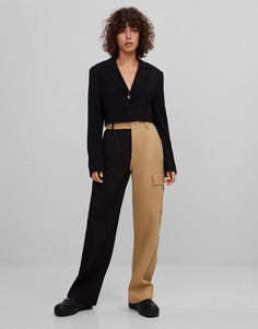 Светло-коричневые прямые брюки из сочетания тканей Bershka-Светло-коричневый