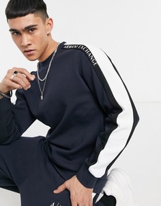 Темно-синий свитшот с круглым вырезом и вставками на рукавах Armani Exchange