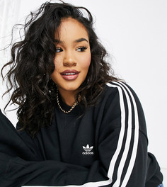 Черный свитшот с круглым вырезом и тремя полосками adidas Originals Plus adicolor-Черный цвет