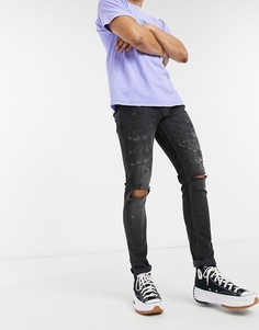 Черные джинсы скинни с рваной отделкой Topman-Черный цвет
