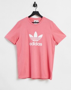 Розовая футболка с крупным логотипом adidas Originals adicolor-Розовый цвет