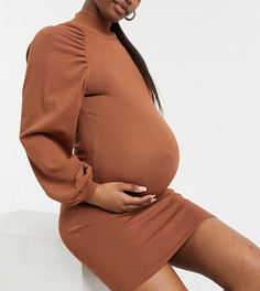Бежевое трикотажное платье мини с защипами на рукавах ASOS DESIGN Maternity-Светло-бежевый