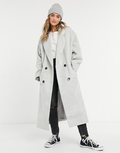 Серое пальто в стиле oversized с начесом ASOS DESIGN-Серый
