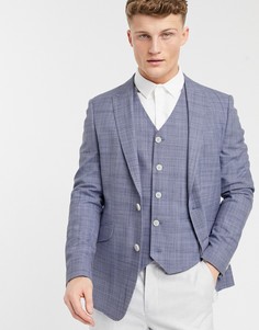 Темно-синий приталенный пиджак с эффектом перекрестной штриховки ASOS DESIGN Wedding