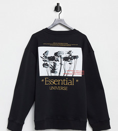 Черный свитшот с принтом "Essential" спереди и сзади Topman Big & Tall-Черный цвет