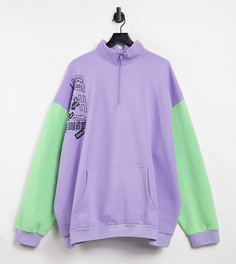 Oversized-свитшот в стиле колор-блок с воротником-стойкой и принтом New Girl Order Curve-Сиреневый