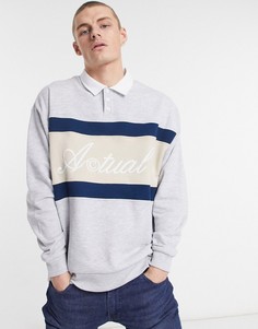 Серый меланжевый oversized-свитшот в стиле регби с вышитым логотипом ASOS Actual