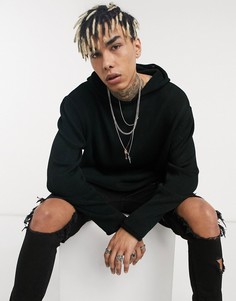 Черный oversized-худи из материала фактурной вязки SOS DESIGN-Черный цвет