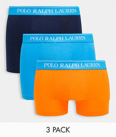 Комплект из трех боксеров-брифов ярко-оранжевого, голубого и темно-синего цвета Polo Ralph Lauren-Многоцветный
