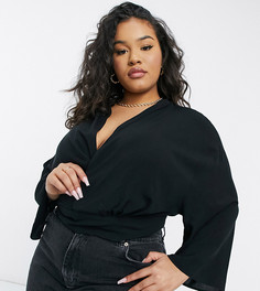 Черный топ с запахом и рукавами «летучая мышь» из штапельной вискозы ASOS DESIGN Curve-Бесцветный