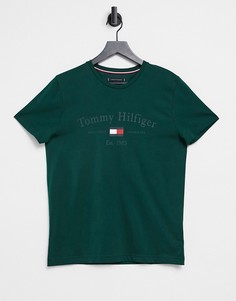 Зеленая футболка с логотипом на груди Tommy Hilfiger-Зеленый цвет
