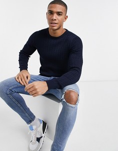 Синий вязаный джемпер с узором «косичка» Jack & Jones Premium-Голубой