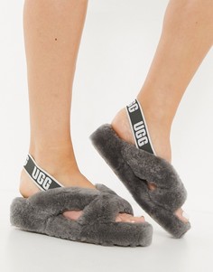 Темно-серые слиперы с перекрестными ремешками UGG Fab Yeah-Серый