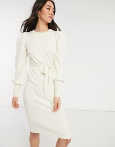 Кремовое трикотажное платье миди с завязкой на талии Vero Moda-Кремовый
