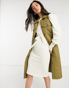 Дутый удлиненный жилет цвета хаки Vero Moda-Зеленый цвет