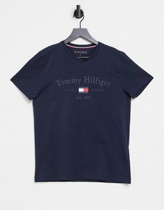 Футболка темно-синего цвета с логотипом на груди Tommy Hilfiger-Темно-синий