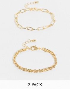 Эксклюзивный набор из двух золотистых браслетов с цепочкой из звеньев и с плетеной цепочкой DesignB London-Золотистый