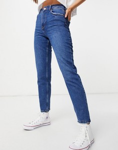 Синие джинсы в винтажном стиле с уплотненным поясом New Look-Голубой