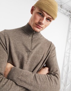 Светло-коричневый джемпер с короткой молнией Burton Menswear-Коричневый цвет