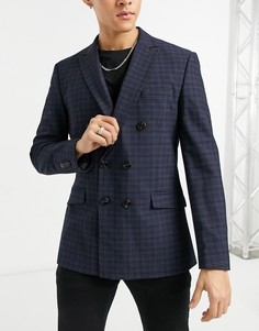 Темно-синий двубортный пиджак в клетку Jack & Jones Premium