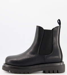 Черные ботинки челси для широкой стопы из искусственной кожи на толстой подошве Truffle Collection-Черный цвет